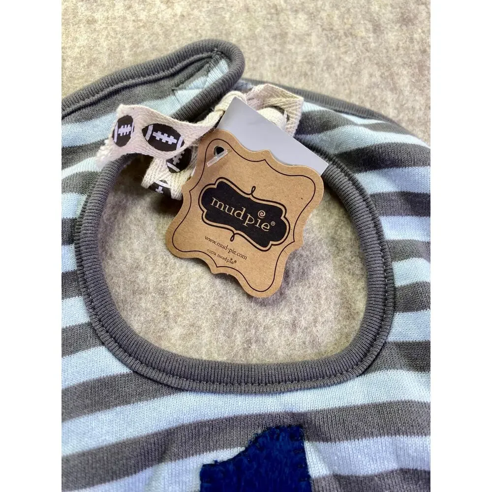 Mud Pie Blue and Gray Striped Football Themed Baby Bib